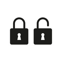 Padlock icon. Open and closed lock. Computer security. Vector illustration. stock image.