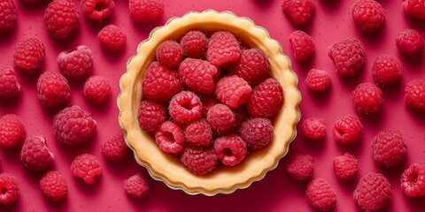 Raspberry fruit cake dessert blurred background, AI Generateand