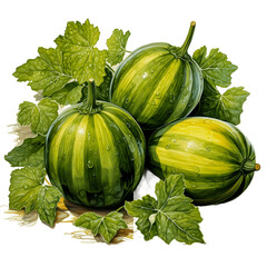 Fresh watermelon with leaves isolated on white background. Generative AI