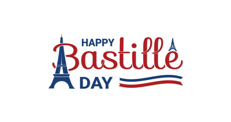 Happy Bastille Day. French National Day, 14th of July. Handwritten text modern calligraphy with the Eiffel Tower. Great for celebrating Happy Bastille Day. Vector illustration.