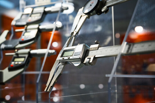 Digital sliding calipers on display of hardware store
