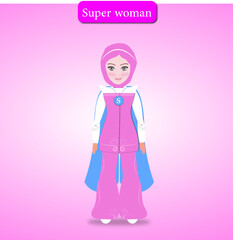 Design of a girl Design of a Muslim cartoon girl wearing beautiful white and pink clothes with a hijab, animated drawings,Illustrator,vector
