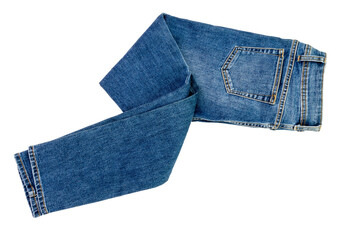 blue jeans denim pants composition modern women's and men's fashion pants texture isolated on white background - clipping path