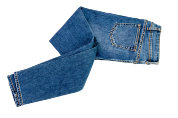 blue jeans denim pants composition modern women's and men's fashion pants texture isolated on white background - clipping path