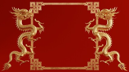 3d rendering illustration background for happy chinese new year 2024 the dragon zodiac sign with red and gold color, flower, lantern, and asian elements. ( Translation :  year of the dragon 2024 ).