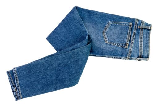 blue jeans denim pants composition modern women's and men's fashion pants texture isolated on white background - clipping path