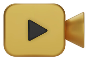 Gold Video camera icon isolate on white background. 3d Realistic movie icon, play button for the interface of applications and web pages. Video,
