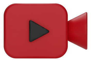 Red Video camera icon isolate on white background. 3d Realistic movie icon, play button for the interface of applications and web pages.