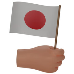 Hand holding Japan flag isolated on white background. Japan National Day. Japanese flag in hand. 3D vector illustration.