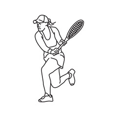 Vector illustration of female tennis player in hat with conversion line art design, tennis sport logo
