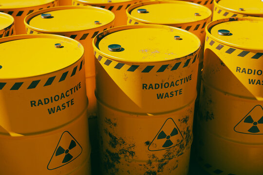 Radioactive waste barrel concept background image, 3d rendering