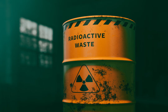 Radioactive waste barrel concept background image, 3d rendering