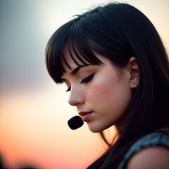 Captivating Headshot of Young Woman with Black Hair in Close-up Portrait. Generative Ai