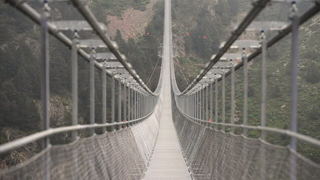 The longest Tibetan bridge in Europe, 600 meters long and 200 meters high in the Parish of Canillo in Andorra.
