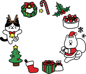 Obraz na płótnie Canvas 猫と犬の12月クリスマスフレーム（シンプル）