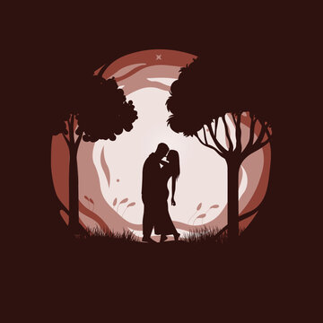 vector hand drawn couple silhouette illustration