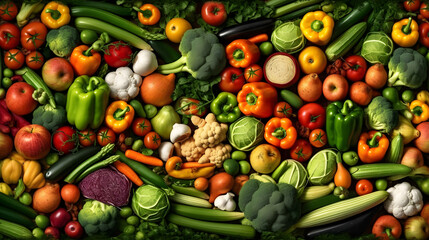 Mixes vegetables top view lay flat full background created with Generative AI 