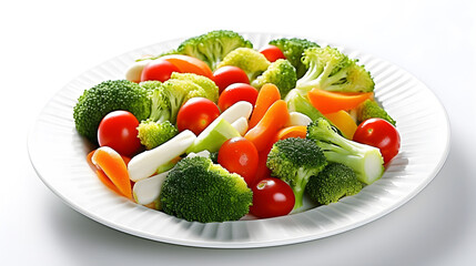 fresh vegetables mixing on a plate white background created with Generative AI 