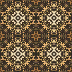 Elegant ethnic floral tile pattern. Vector ethnic floral geometric shape seamless pattern luxury gold color style. Embroidery ethnic floral tile pattern use for textile, home decoration elements, etc.