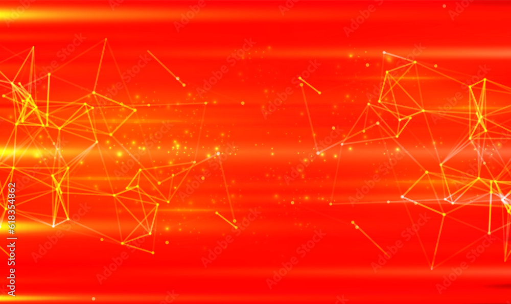 Poster modern abstract high-speed orange light effect with geometric polygonal. connected lines with dots. 