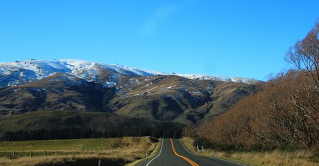 Breathtaking winter landscape during roadtrip from Queentown to Te Anau, New Zealand.