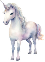 Naklejka na ściany i meble Unicorn. Watercolor hand drawn illustration isolated on white background 