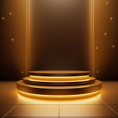Fototapeta premium Abstract luxury background, Minimalistic gold architectural background and podium, modern design for poster, cover, branding, product showcase, AI generated.