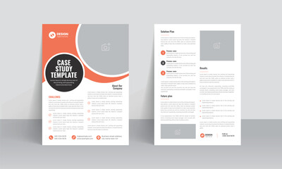 Case study template. Business case study booklet with creative layout. Double-side flyer design