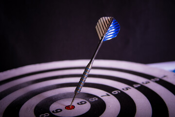 Blue dart in center of black and white target