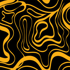 Vector black and yellow irregular lines, seamless pattern. Wavy abstract background.
