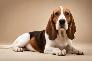 Dog breed Basset hound dog sitting on floor