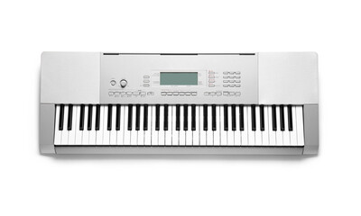 Modern synthesizer keyboard isolated on white background