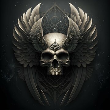 create a full figure skull with wings high resolution 
