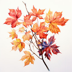 Whimsical Fall Dreams: Watercolor Leaves on White Background - Generative AI