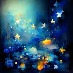 Fototapeta na wymiar dreams dreamland soft pastel smokey stars abstract opium subliminal blue dark blue white sky vivid manga cyber 