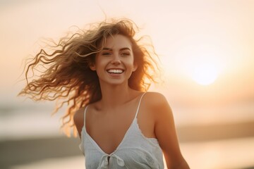 Naklejka premium Blissful beach sunset dance