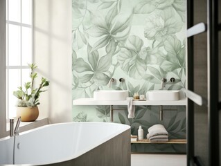 scandinavian hygge style interior design with large scale wallpaper , generative ai