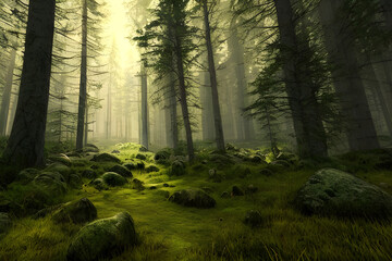 misty morning in the forest