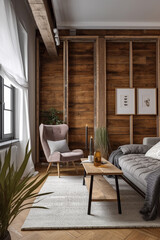 minimalist rustic living room interior