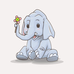 vector cute baby elephant and flower outline drawing to color