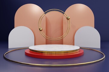 3d background Glossy products display metalic podium scene with geometric platform. background vector 3d render with podium. stand to show cosmetic product. Stage showcase on pedestal display studio