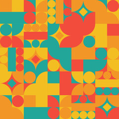 Fototapeta na wymiar Pop Art Mosaic Abstract Geometric Pattern Decorative Ornament Seamless Background Vector Illustration Red Orange