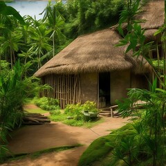 Fototapeta na wymiar tropical house in the jungle