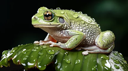 Deurstickers frog on a leaf © samarpit