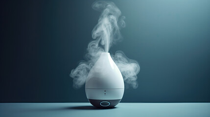 Modern air humidifier on table in living room. Space for text. - obrazy, fototapety, plakaty
