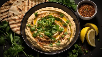 Hummus - A popular dip or spread made from mashed chickpeas, garlic, lemon juice, and tahini
