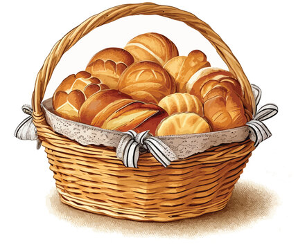 A Basket of Bread Vector – Hand Drawn Bakery Illustration for Logo, Cafe Menu, and Packaging Design
