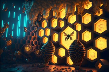 background image metaverse festival blockchain party metaverse save the bees style strobe light intricate detail studio lighting hiphop style cool awesome professional photography octane render  - obrazy, fototapety, plakaty