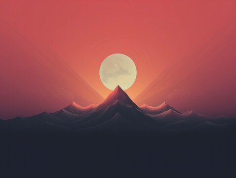 artsy minimalist illustration of landscape with colour gradients, generative ai