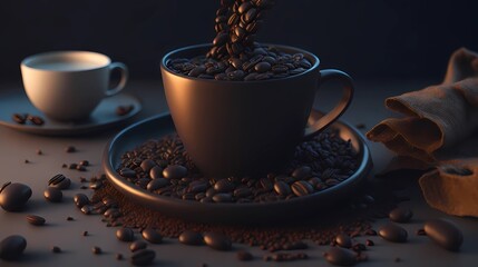 cup of coffee bean image illustration, generative Ai art